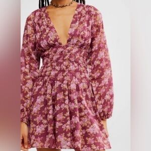 Free People Purple Floral Long Sleeve Dress